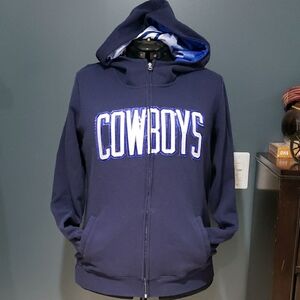 Cowboys Her Style Full Zip Sequin Lettered Satin Hood Hoodie Sz XL